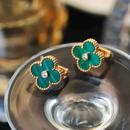 [Royal&Vicky]CLOVER MEDIUM 1 MOTIFS MALACHITE DIAMOND EARRINGS