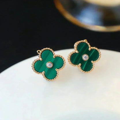 [Royal&Vicky]CLOVER MEDIUM 1 MOTIFS MALACHITE DIAMOND EARRINGS