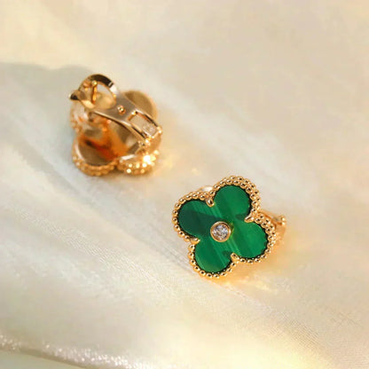 [Royal&Vicky]CLOVER MEDIUM 1 MOTIFS MALACHITE DIAMOND EARRINGS