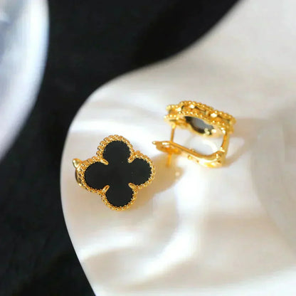 [Royal&Vicky]CLOVER MEDIUM 1 MOTIFS  ONYX STUD EARRINGS