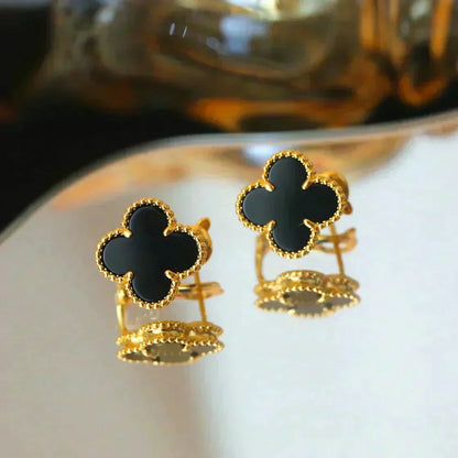 [Royal&Vicky]CLOVER MEDIUM 1 MOTIFS  ONYX STUD EARRINGS