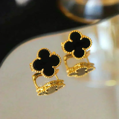 [Royal&Vicky]CLOVER MEDIUM 1 MOTIFS  ONYX STUD EARRINGS