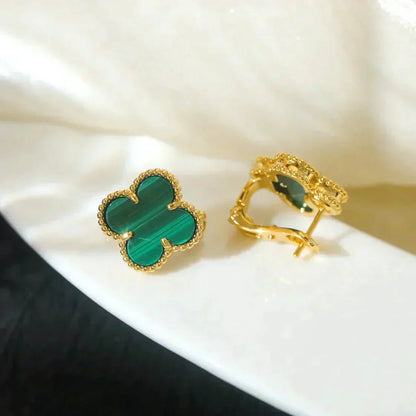 [Royal&Vicky]CLOVER MEDIUM 1 MOTIFS MALACHITE  EARRINGS