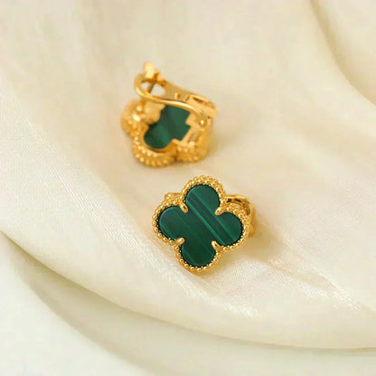 [Royal&Vicky]CLOVER MEDIUM 1 MOTIFS MALACHITE  EARRINGS