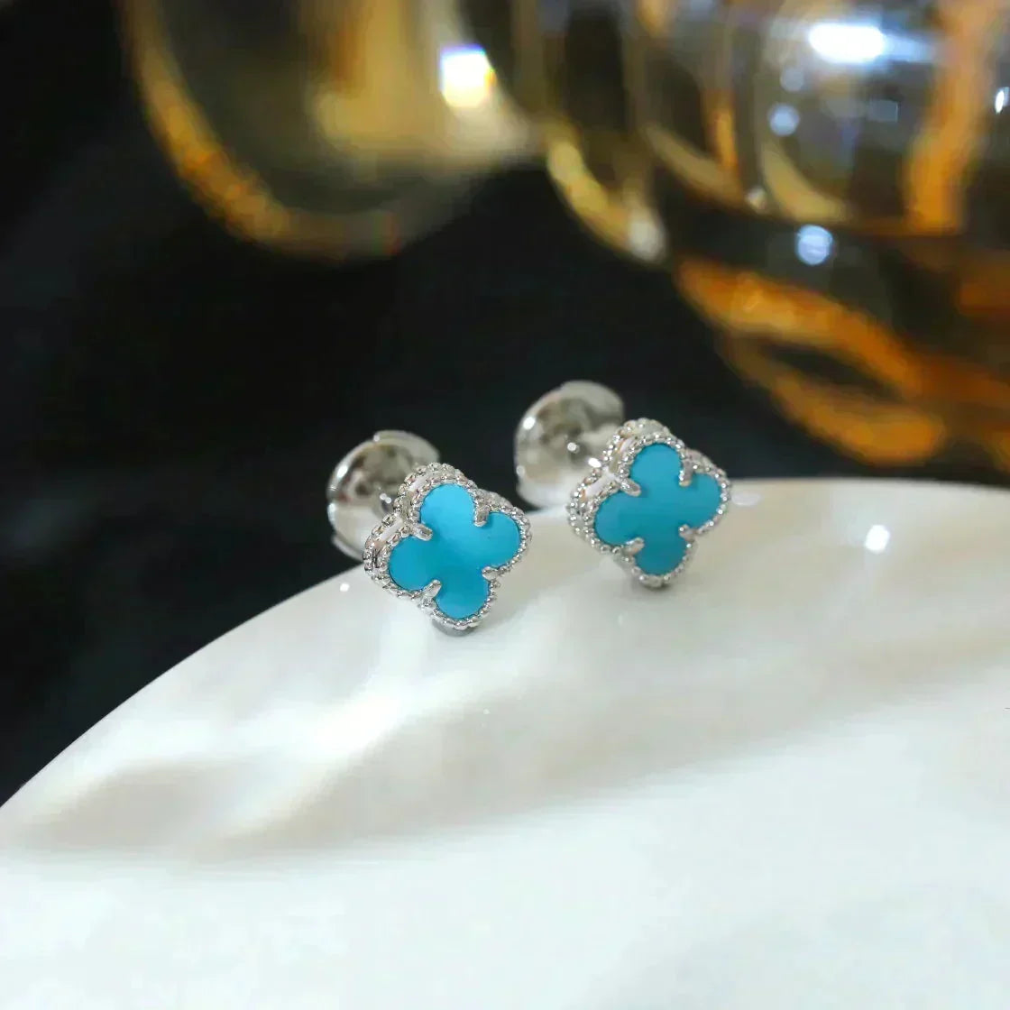 [Royal&Vicky]CLOVER MINI 9.5MM ONYX STUD EARRINGS SILVER