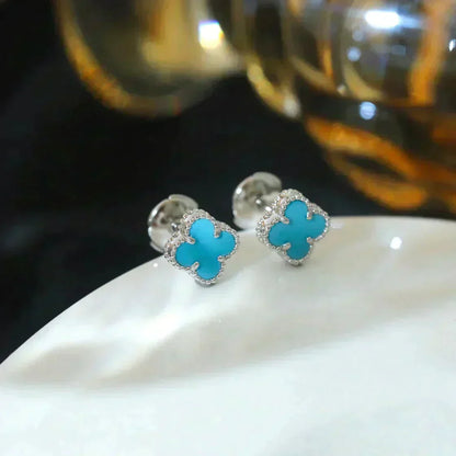[Royal&Vicky]CLOVER MINI 9.5MM ONYX STUD EARRINGS SILVER