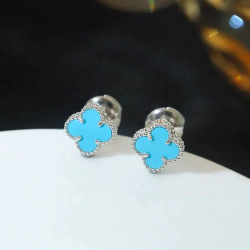 [Royal&Vicky]CLOVER MINI 9.5MM ONYX STUD EARRINGS SILVER
