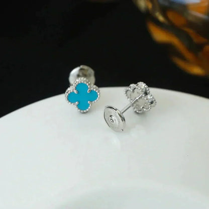 [Royal&Vicky]CLOVER MINI 9.5MM ONYX STUD EARRINGS SILVER