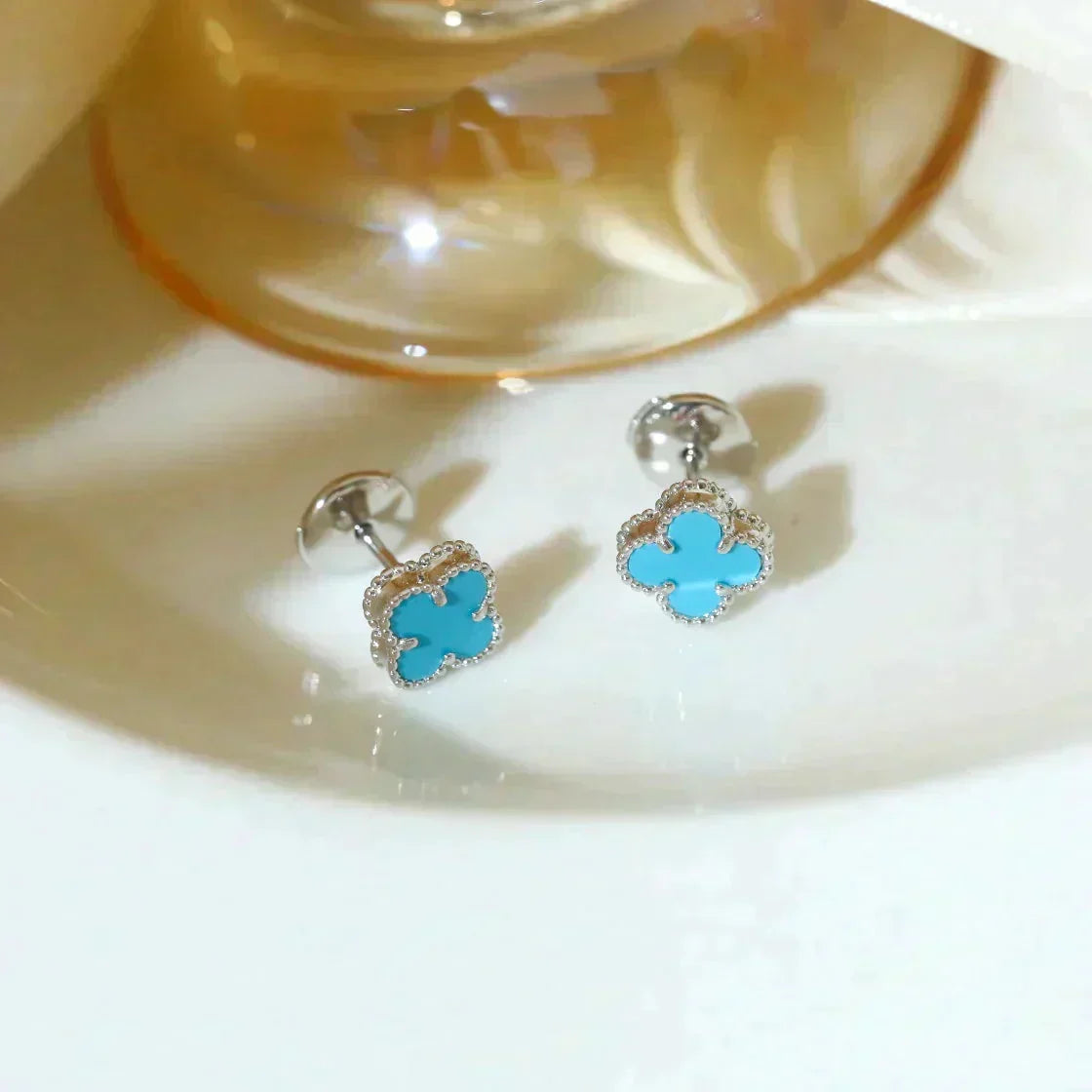 [Royal&Vicky]CLOVER MINI 9.5MM ONYX STUD EARRINGS SILVER