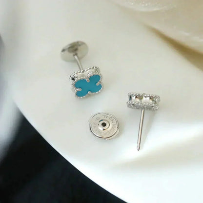 [Royal&Vicky]CLOVER MINI 9.5MM ONYX STUD EARRINGS SILVER