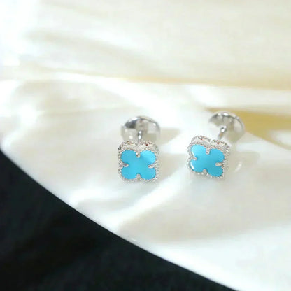 [Royal&Vicky]CLOVER MINI 9.5MM ONYX STUD EARRINGS SILVER