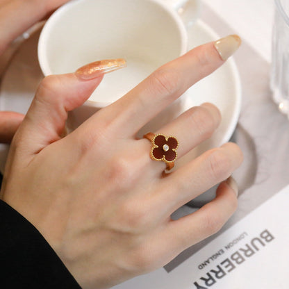 [Royal&Vicky]CLOVER CARNELIAN RING ROSE GOLD DIAMOND