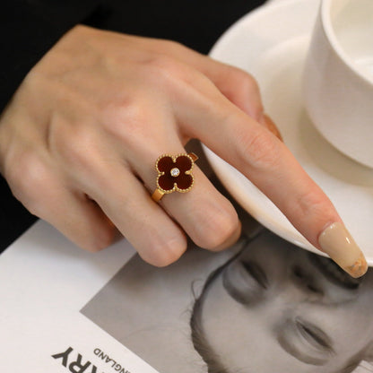 [Royal&Vicky]CLOVER CARNELIAN RING ROSE GOLD DIAMOND