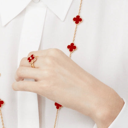 [Royal&Vicky]CLOVER CARNELIAN RING ROSE GOLD DIAMOND