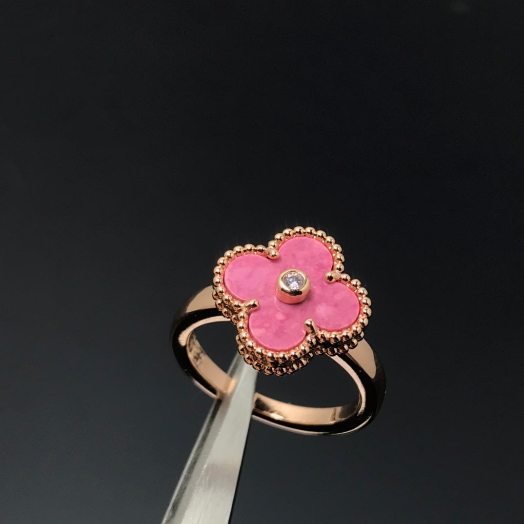 [Royal&Vicky]CLOVER RHODONITE ROSE GOLD RING