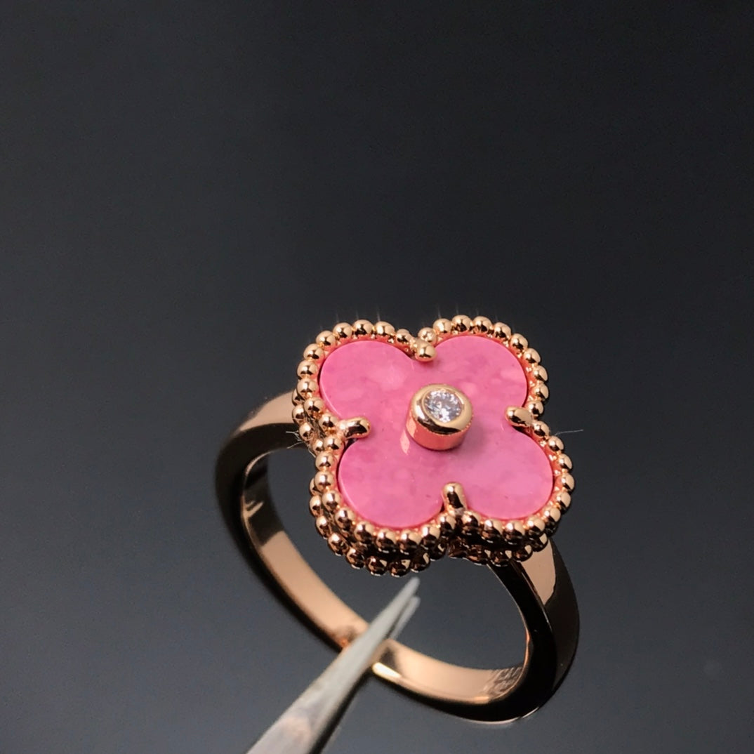 [Royal&Vicky]CLOVER RHODONITE ROSE GOLD RING