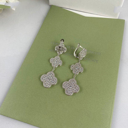 [Royal&Vicky]CLOVER 3 MOTIF DIAMOND SILVER DROP EARRINGS
