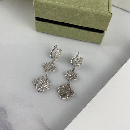 [Royal&Vicky]CLOVER 3 MOTIF DIAMOND SILVER DROP EARRINGS