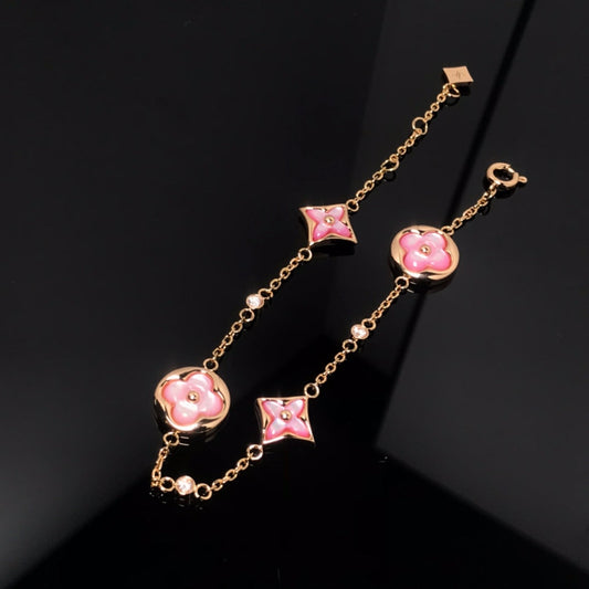 [Royal&Vicky]STAR AND SUN 4 MOTIF PINK MOP PINK GOLD BRACELET