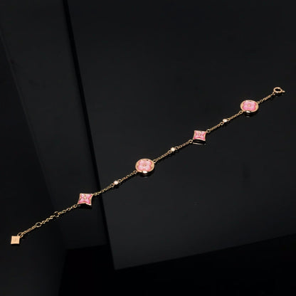 [Royal&Vicky]STAR AND SUN 4 MOTIF PINK MOP PINK GOLD BRACELET