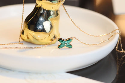 [Royal&Vicky]JEUX MALACHITE 1 DIAMOND PINK GOLD NECKLACE