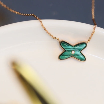 [Royal&Vicky]JEUX MALACHITE 1 DIAMOND PINK GOLD NECKLACE