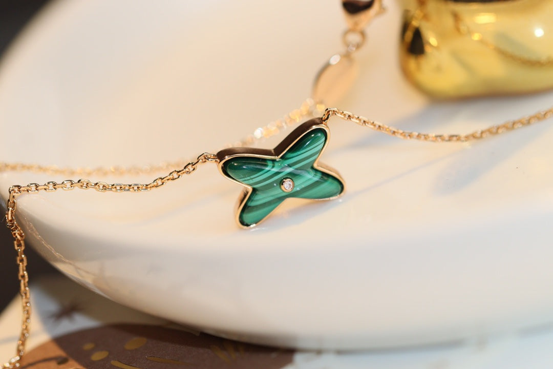 [Royal&Vicky]JEUX MALACHITE 1 DIAMOND PINK GOLD NECKLACE