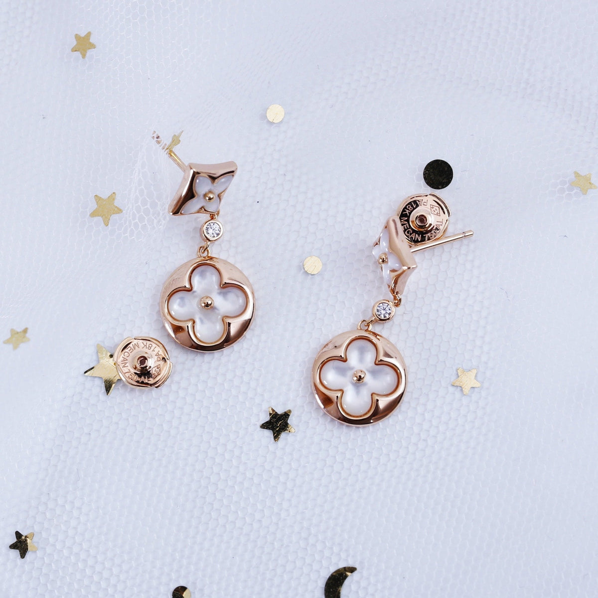 [Royal&Vicky]STAR AND SUN PINK GOLD MOP DROP EARRINGS