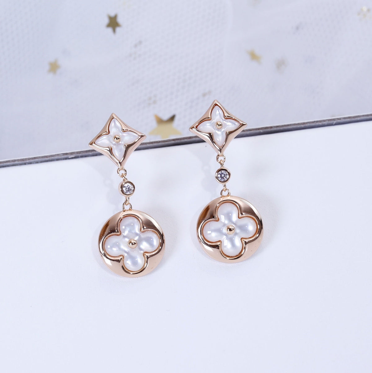 [Royal&Vicky]STAR AND SUN PINK GOLD MOP DROP EARRINGS