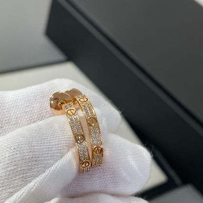 [Royal&Vicky]LOVE DIAMOND PINK GOLD HOOP EARRINGS