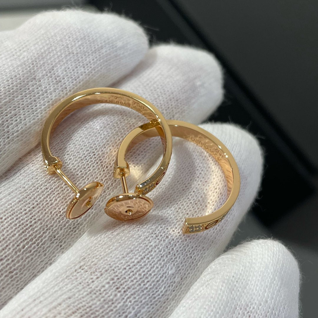 [Royal&Vicky]LOVE DIAMOND PINK GOLD HOOP EARRINGS