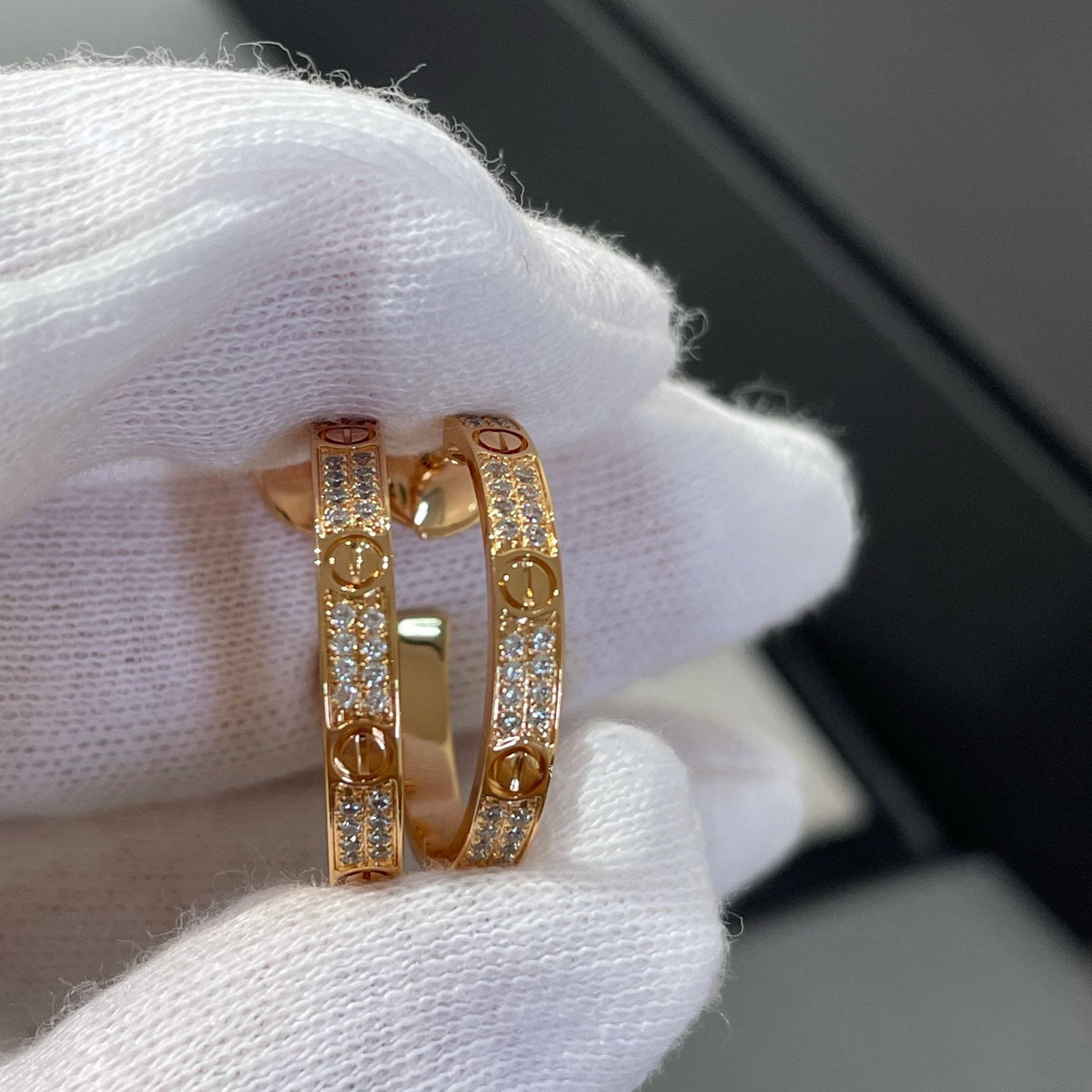 [Royal&Vicky]LOVE DIAMOND PINK GOLD HOOP EARRINGS