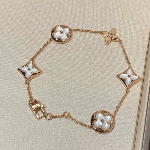 [Royal&Vicky]STAR AND SUN 5 MOTIF MOP PINK GOLD BRACELET