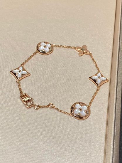 [Royal&Vicky]STAR AND SUN 5 MOTIF MOP PINK GOLD BRACELET