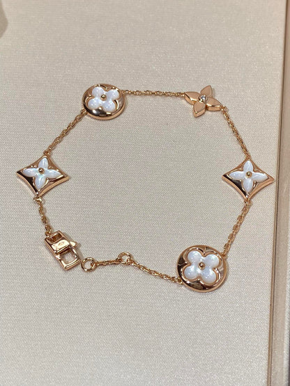 [Royal&Vicky]STAR AND SUN 5 MOTIF MOP PINK GOLD BRACELET