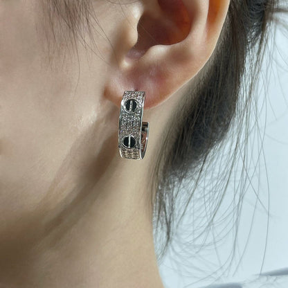 [Royal&Vicky]LOVE CERAMIC DIAMOND PAVED SILVER EARRINGS