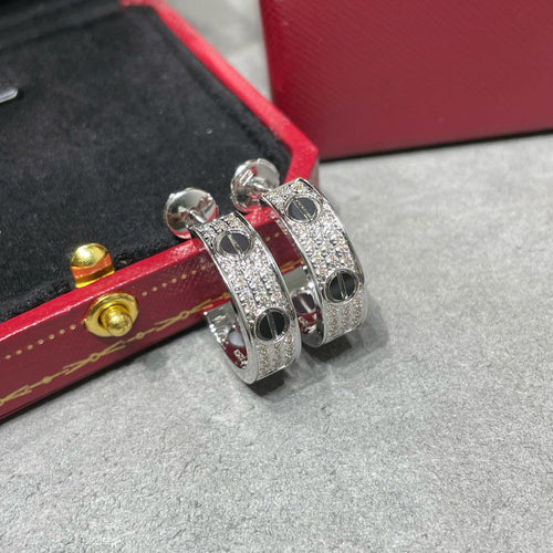 [Royal&Vicky]LOVE CERAMIC DIAMOND PAVED SILVER EARRINGS