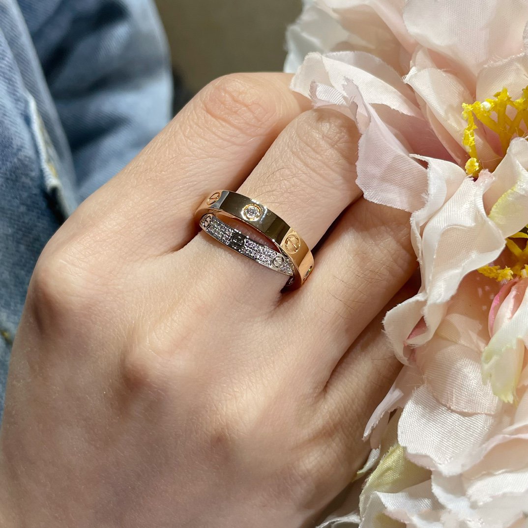 [Royal&Vicky]LOVE PINK GOLD SILVER DIAMOND DOUBLE RING