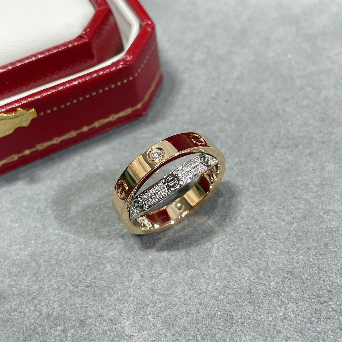 [Royal&Vicky]LOVE PINK GOLD SILVER DIAMOND DOUBLE RING