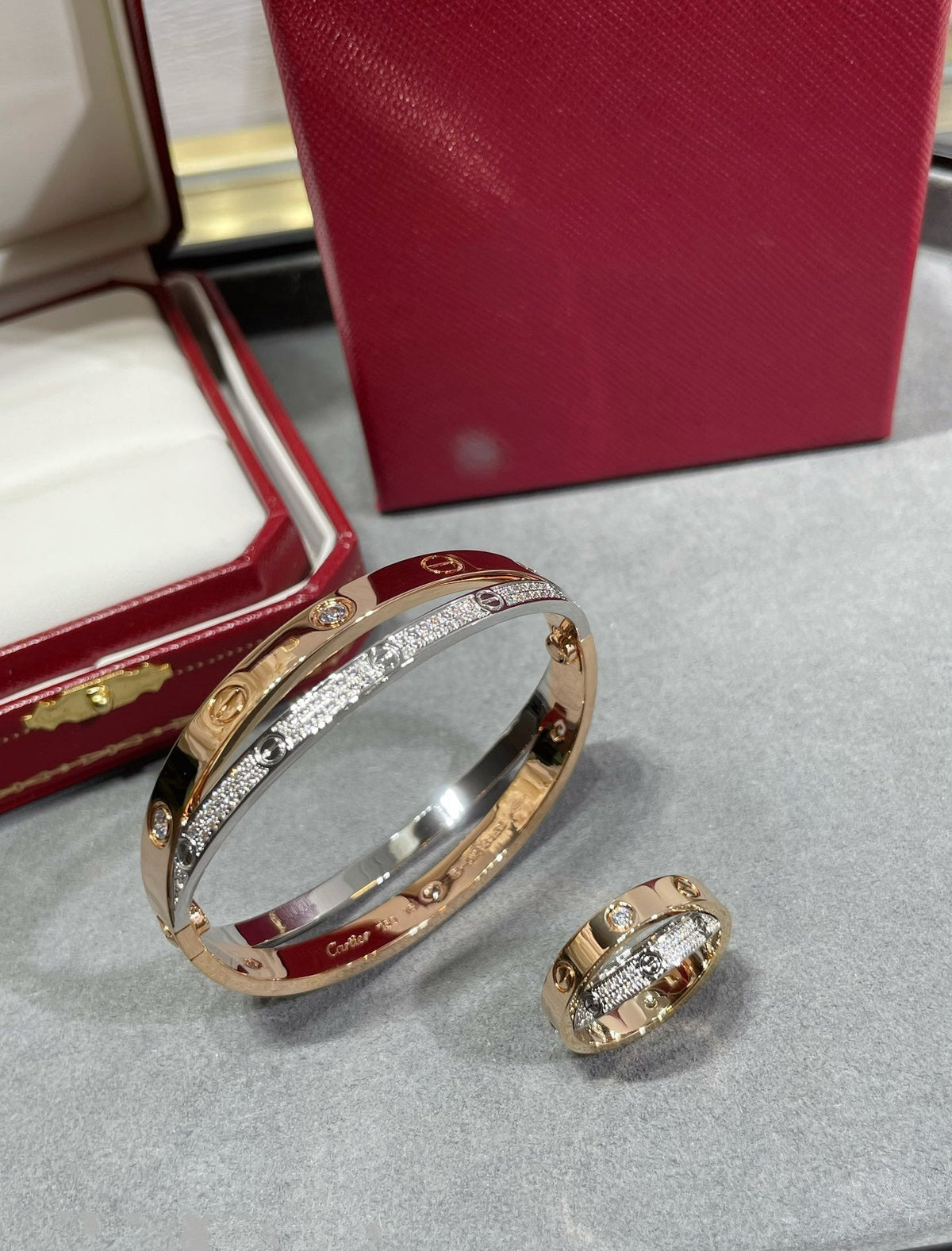 [Royal&Vicky]LOVE PINK GOLD SILVER DIAMOND DOUBLE RING