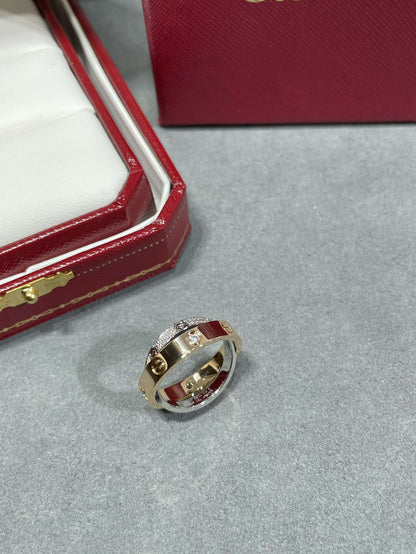 [Royal&Vicky]LOVE PINK GOLD SILVER DIAMOND DOUBLE RING