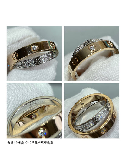 [Royal&Vicky]LOVE PINK GOLD SILVER DIAMOND DOUBLE RING