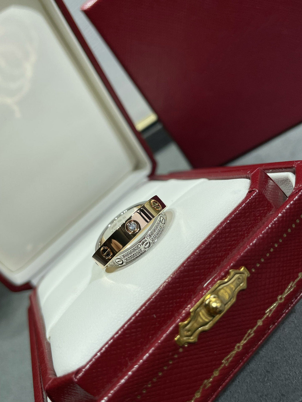 [Royal&Vicky]LOVE PINK GOLD SILVER DIAMOND DOUBLE RING