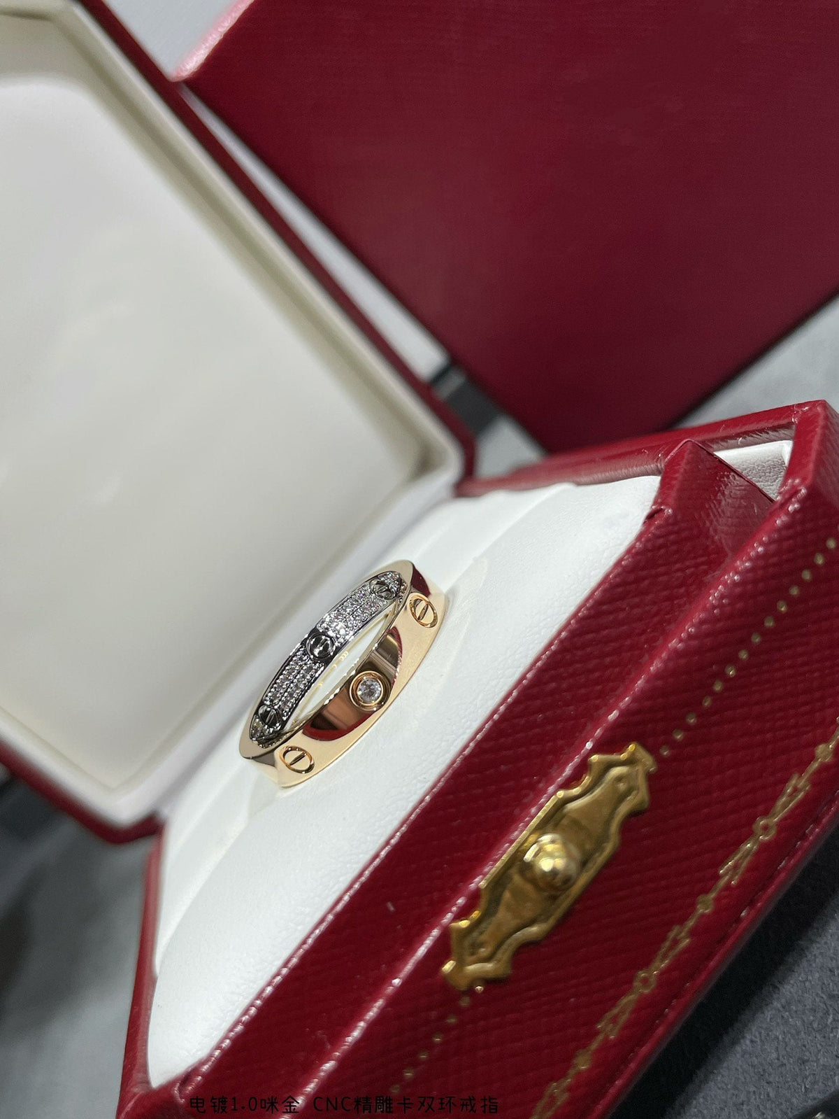 [Royal&Vicky]LOVE PINK GOLD SILVER DIAMOND DOUBLE RING