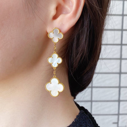 [Royal&Vicky]CLOVER MOP 3 MOTIFS GOLD EARRINGS