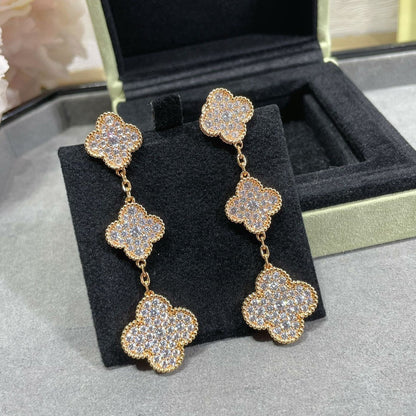[Royal&Vicky]CLOVER 3 MOTIFS DIAMOND PAVED ROSE GOLD EARRINGS