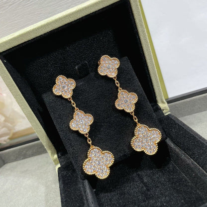 [Royal&Vicky]CLOVER 3 MOTIFS DIAMOND PAVED ROSE GOLD EARRINGS