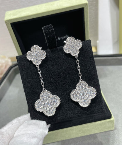 [Royal&Vicky]CLOVER 2 MOTIFS DIAMOND PAVED SILVER EARRINGS