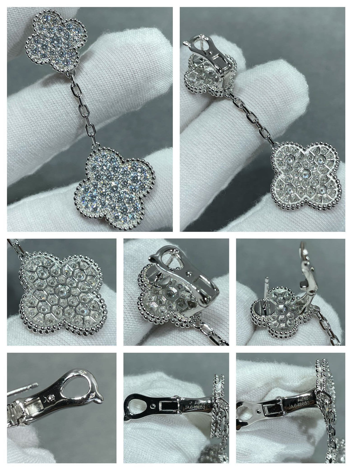 [Royal&Vicky]CLOVER 2 MOTIFS DIAMOND PAVED SILVER EARRINGS