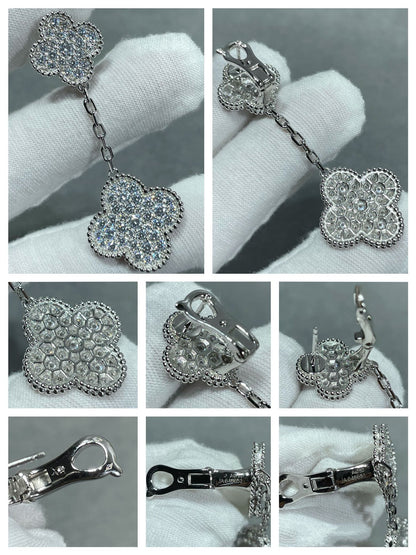 [Royal&Vicky]CLOVER 2 MOTIFS DIAMOND PAVED SILVER EARRINGS